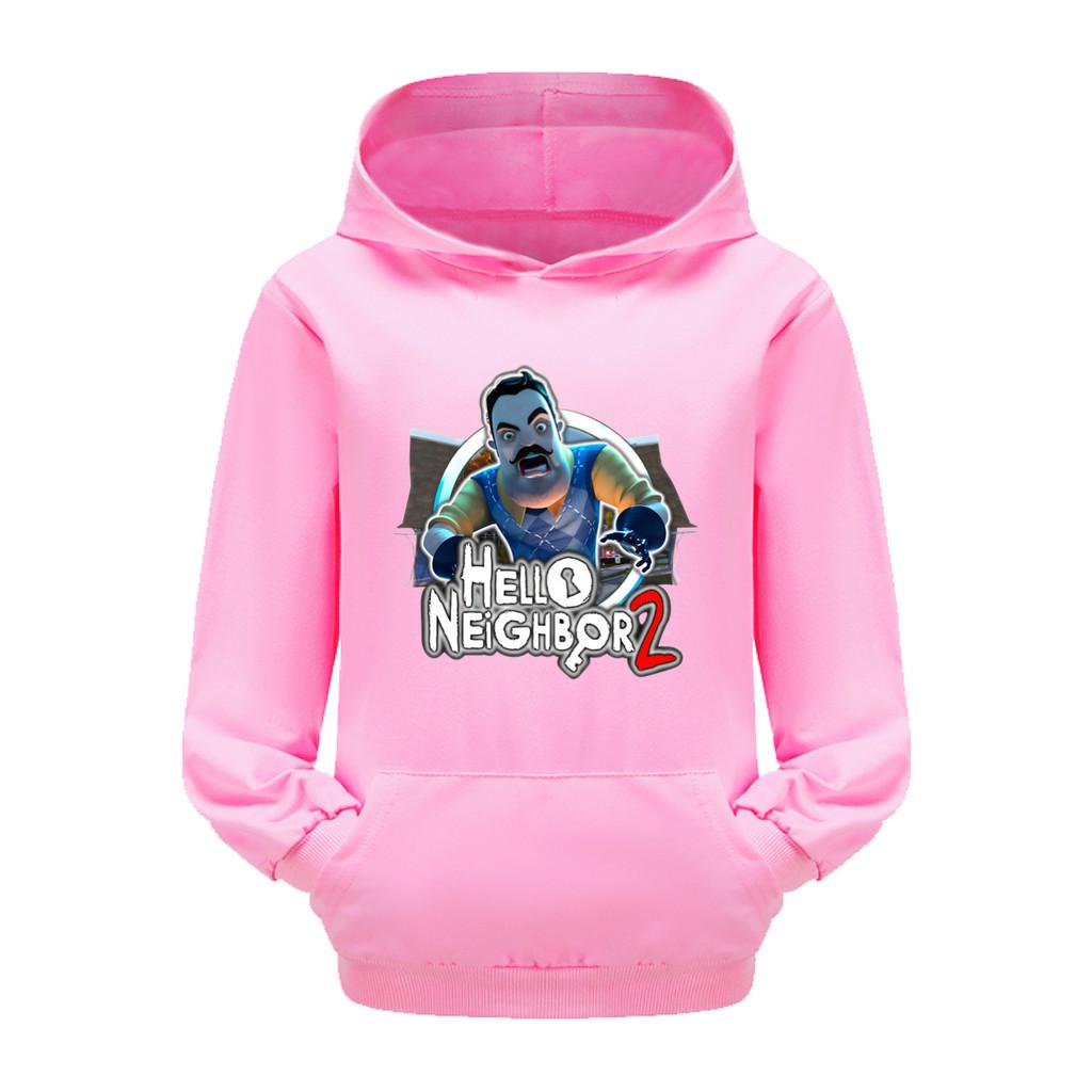 4262 Kids Boys Girls HELLO NEIGHBOR Printed Cotton Long Sleeves Hoodies with Pocket