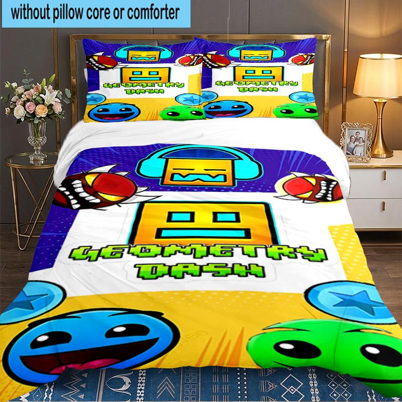 Geometry Dash: Dance To The Beat 3PCS Bedding set,Ideal for 1pc Duvet Cover And 2pcs Pillowcases Perfect for Fan gift,Ideal for Bedroom, Dormitory