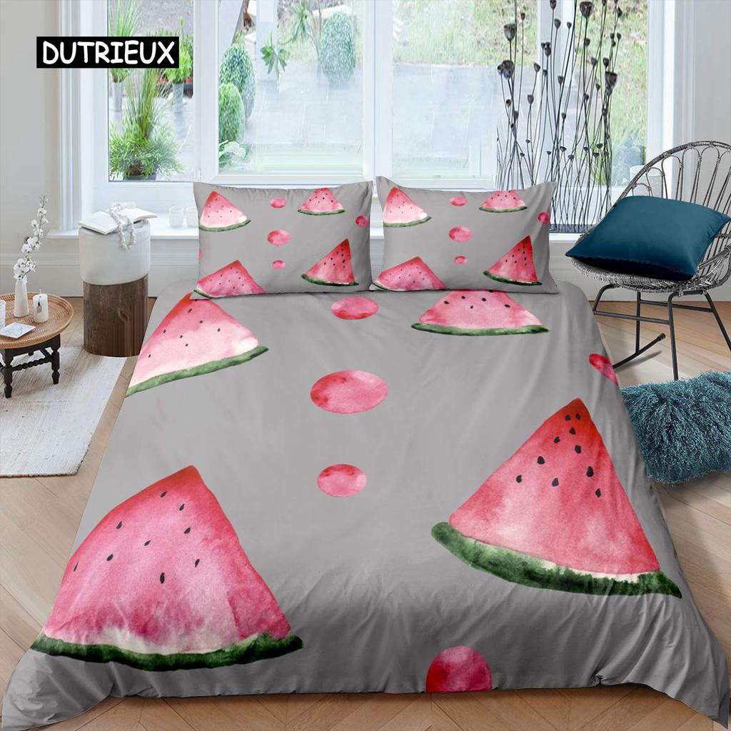 Watermelon Duvet Cover Set Hawaiian Bedding Set King Size Microfiber Summer Fruit Theme Comforter Cover for Kids Boys Girls Teen