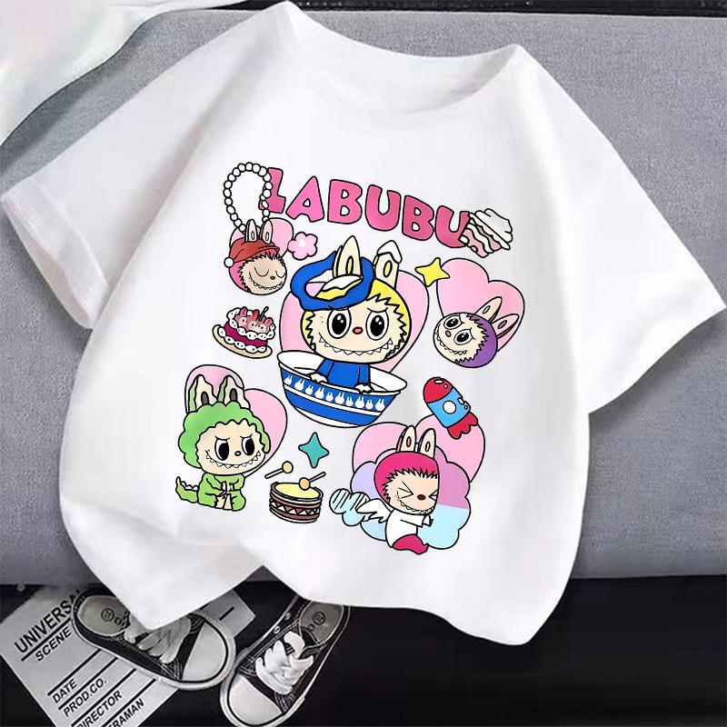 Kids Cartoon Cotton T-shirt Labubued Children Anime Print Tee Girl Fashion Casual Clothes Summer Cute Short Sleeve Clothing Gift