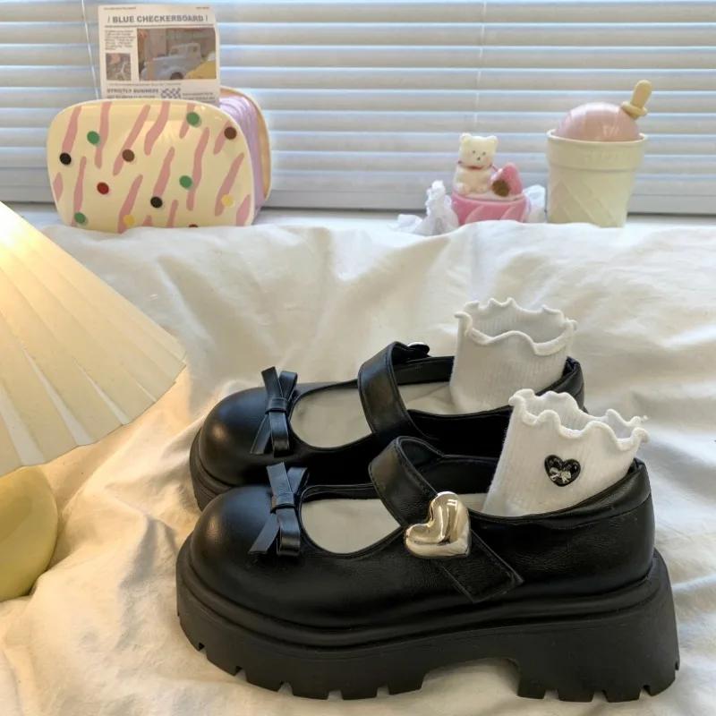 Модная женская обувь на распродаже 2025 Мэри Джейн Женские туфли на высоком каблуке Платформа Повседневные туфли Женские Однотонные С круглым носком Средний каблук Туфли с бантом Женские