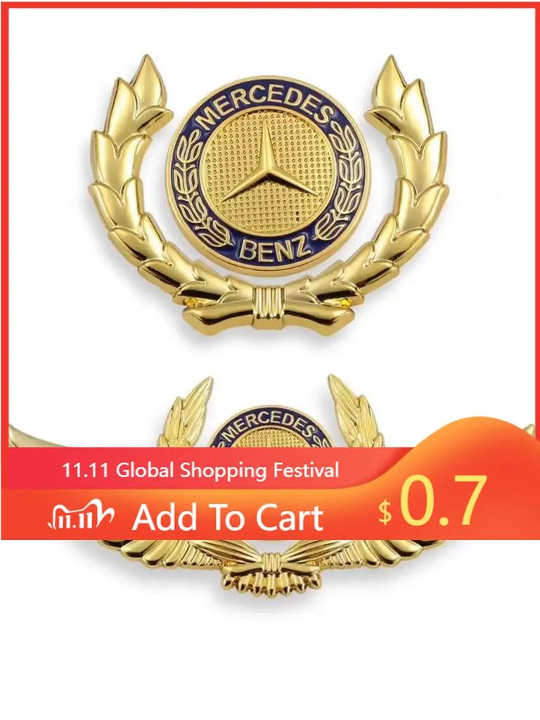 ELM5 For Benz Emblem with Wings Star Bonnet Badge Gold Car Hood Front Chrome Logo Luxurious Plated for Mercedes Benz Hood with Wing
