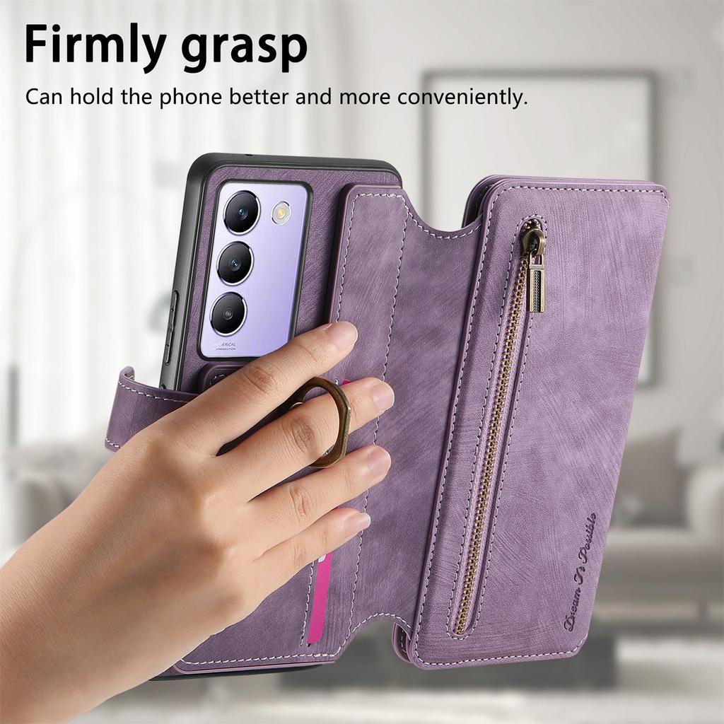 4-in-1 Wallet Case for Vivo Y02/Y02s/Y11/Y17/Y15/Y12/Y3/Y15S/Y10/Y16/Y20/Y21/Y35...series (Protector, Card Holder, Crossbody Bag, Stand)