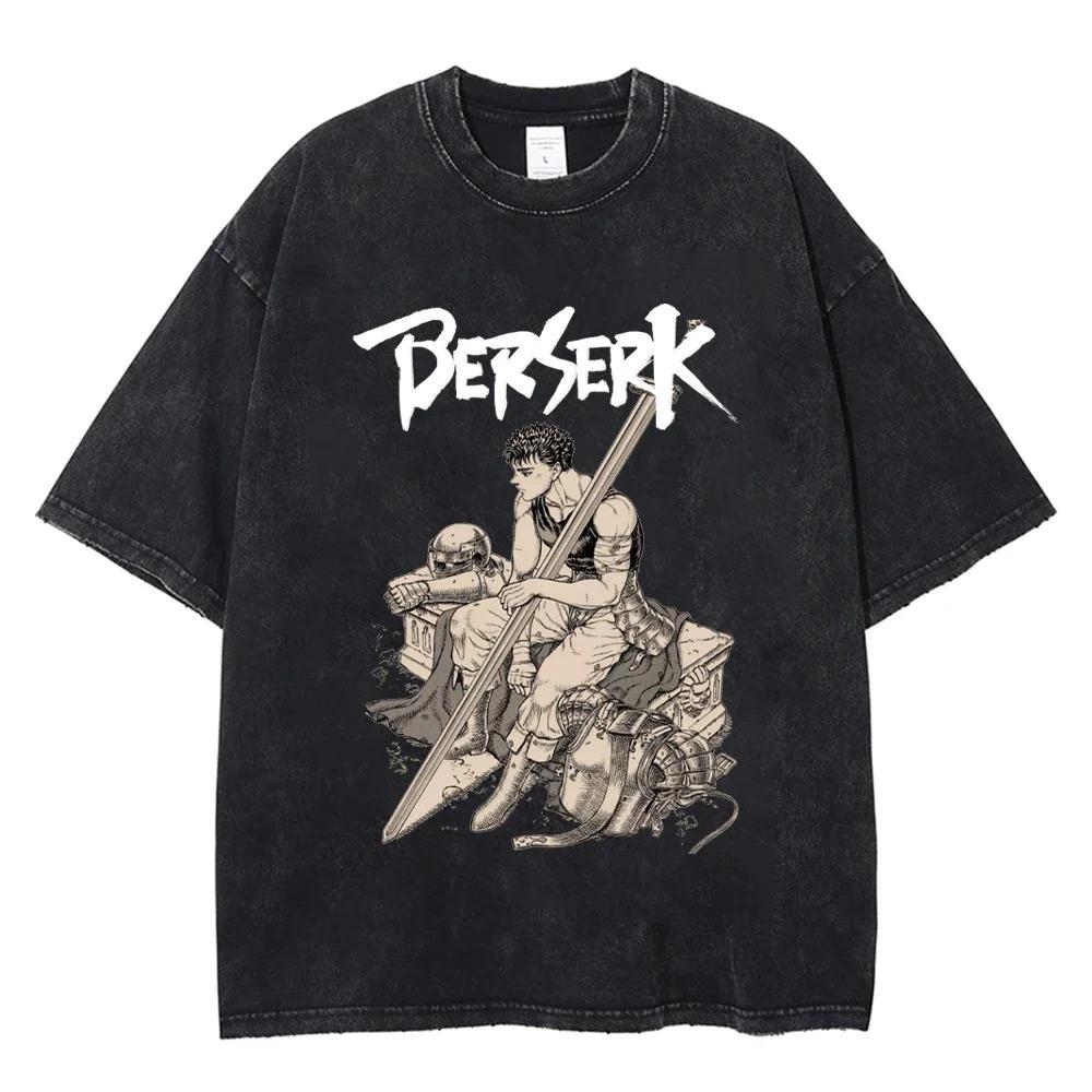 Berserk Гатс и Гриффит Сцена Затмения Панели Манги Винтажная Стирка Аниме Футболка, Унисекс Темное Фэнтези Фанаты Манги Уличная Одежда Футболка, 100% Хлопок Повседневная