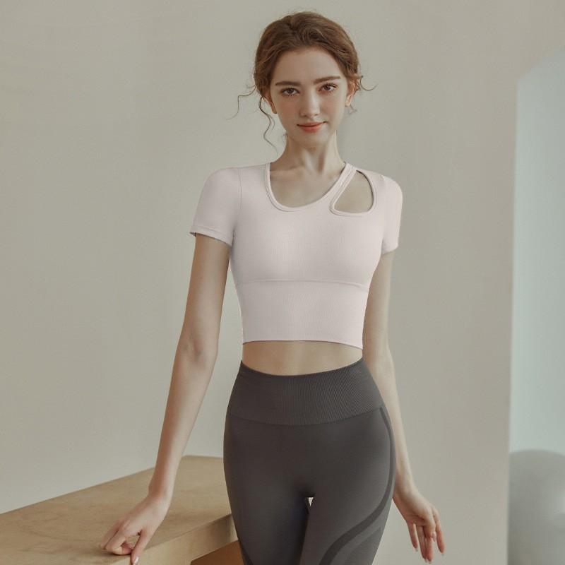 Direct supply, yoga with chest pad, beautiful back T-shirt, slim fit and thin, nude fitness sports running long-sleeved top