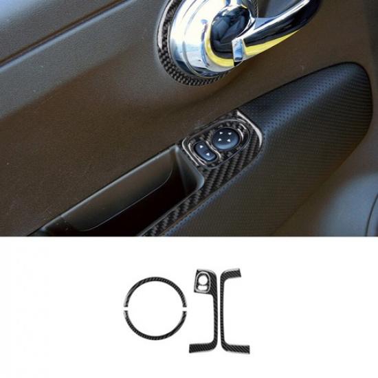 5Pcs Carbon Fiber Door Control Panel Handle Cover kit For Fiat 500 2012-2015 LHD