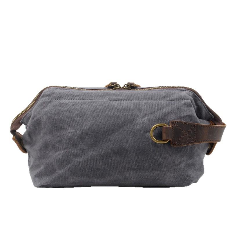 Mens Waterproof Wax Canvas Travel Toiletry Bag Retro Handheld Carry-all Pouch Outdoor Trip Black