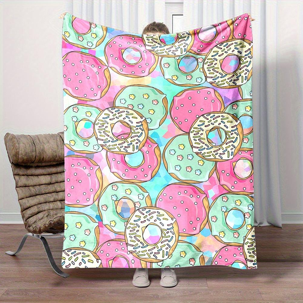 Cozy Donut Print Flannel Throw Blanket Soft Multiple Sizes Available Perfect for Couch Bed Camping