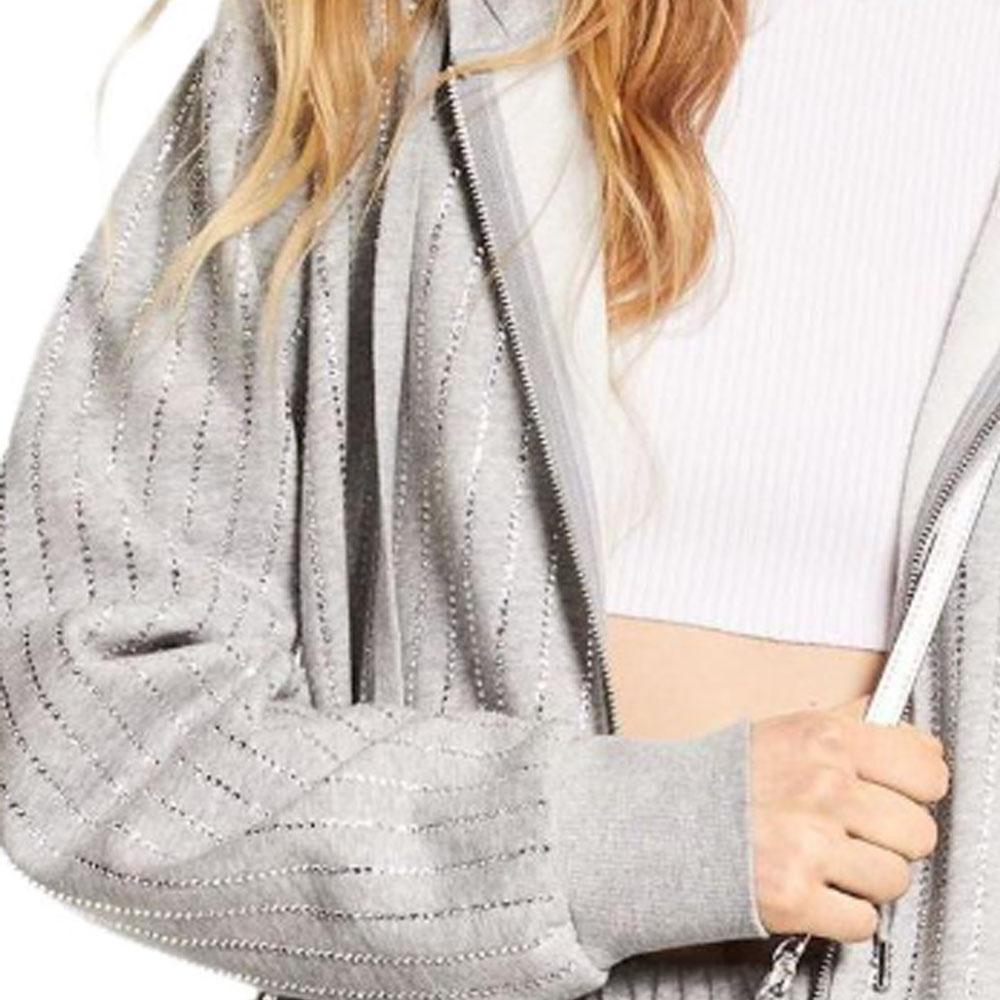 Michael Kors SS23 Однотонная повседневная куртка с капюшоном, украшенная кристаллами, женские куртки, серый MF250XR23G-036
