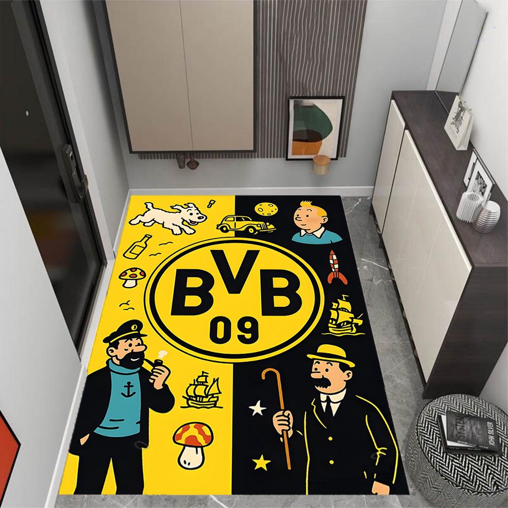 Нескользящие коврики с логотипом Bvb 09 в стиле Splatter Art - Полиэстер, Декор для дома, Подходят для спален, гостиных, прихожих, студий и в качестве декора