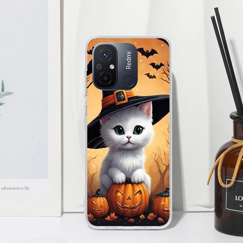 Black Kitten Halloween Pumpkin Phone Case For Xiaomi Redmi 12C 12 10C 10A 10 9C 9A 9T 9 8A 8 7A 7 6A 6 Pro K70 K40 K20 Fundas Ba