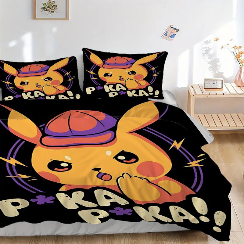 3pcs Pikachu Duvet Cover Set - Machine Washable, Includes 1 Duvet Cover and 2 Pillowcases, No Core Included yy251022197