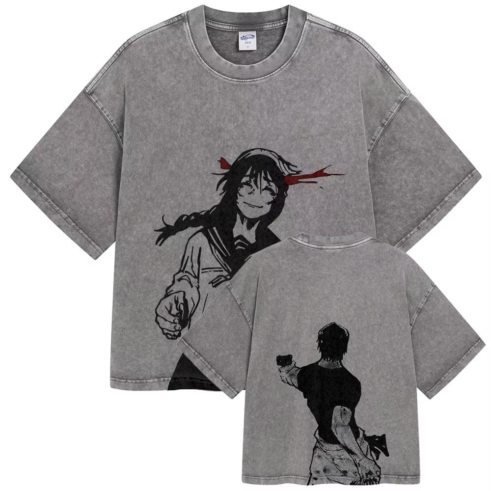Unisex Jujutsu Kaisen T Shirt Men Women Tshirt Gojo Satoru Washed Cotton T-shirt Clothing Summer Short Sleeve Oversized Tees Streetwear
