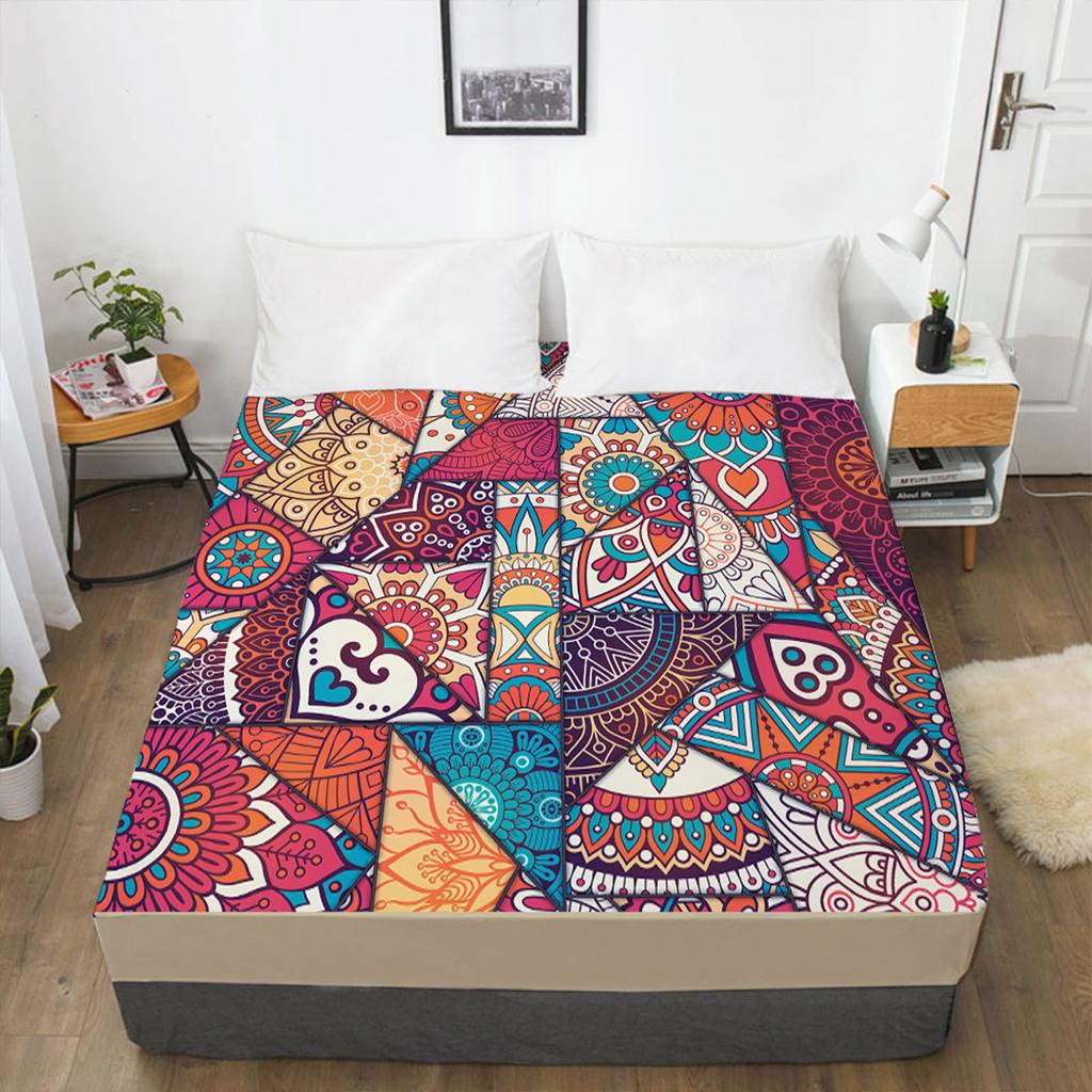 Home Textile 3D Printed Bohemian Pattern Fitted Sheet Mattress Cover Elastic Band Bed Sheet Pad Bedding