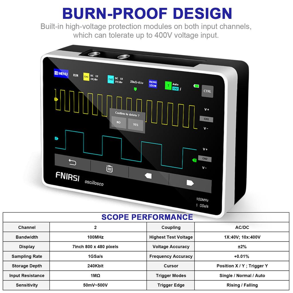 Сенсорная панель цифровой осциллограф двухканальный 100M полоса пропускания 1GS выборка компактный портативный мини планшет цифровой осциллограф