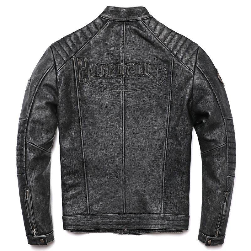 Винтажная серая мотоциклетная куртка из натуральной кожи для мужчин, байкерские куртки из натуральной коровьей кожи, мужская тонкая классная одежда, пальто
