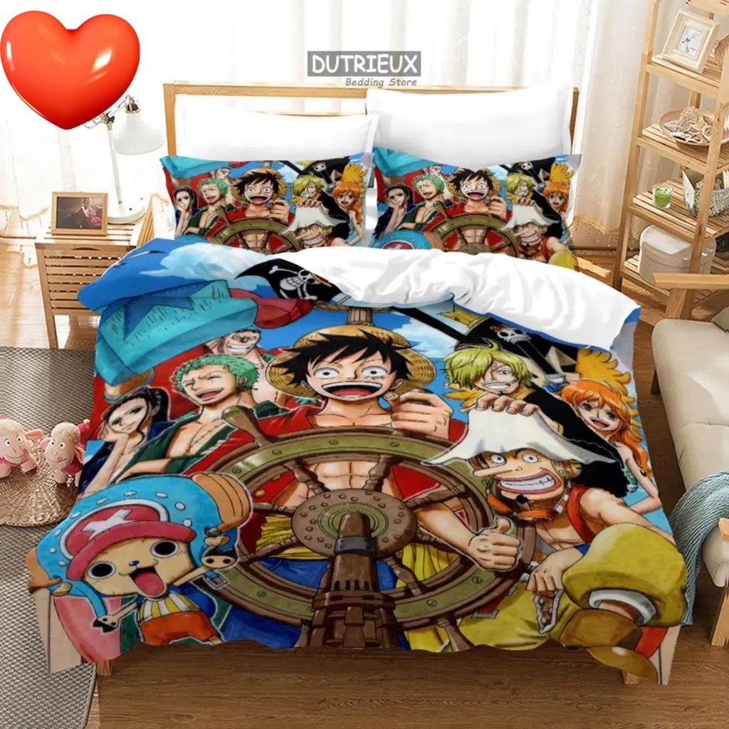 Набор постельного белья с пододеяльником из аниме One Piece Удобный и теплый набор для украшения вашей спальни и улучшения домашней жизни Подарки для подростков