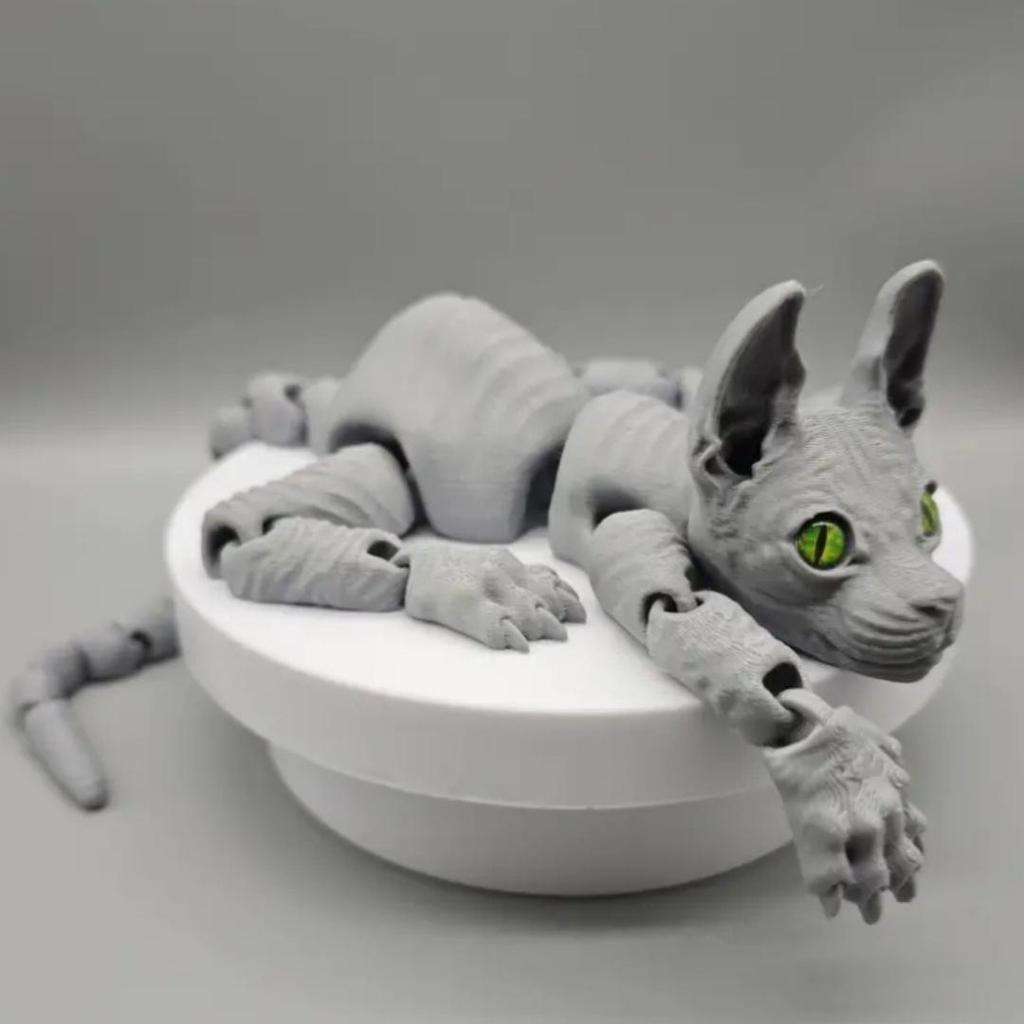 3D Printed Hairless Cat Movable Toy with Random Eyes - Educational and Decorative