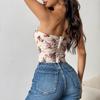 Women's Sexy Hottie Low Cut Backless Floral Wrap Diamond Fishbone Waist Tie Small Tank Top