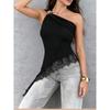 Women's One Shoulder Lace Tank Top Sleeveless Asymmetrical Ruched Y2K Going Out Tops