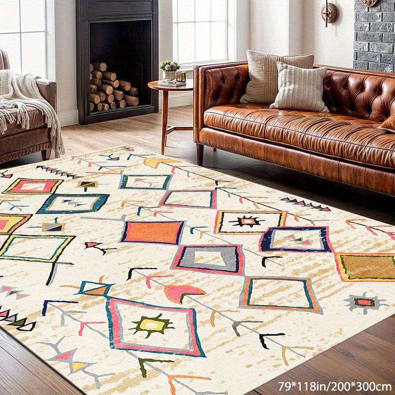 Ковер с марокканским узором, бархатный с точечным пластиковым основанием, для гостиной, спальни, кабинета, балкона, машинная стирка, для помещений и улицы