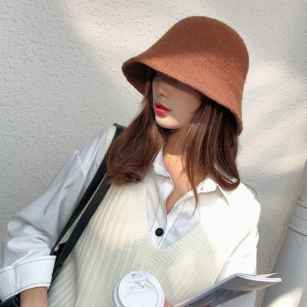 Women Fashion Autumn Knitted Warmer Winter Felt Wool Hat Bucket Hat Warm Hats Fishing Cap