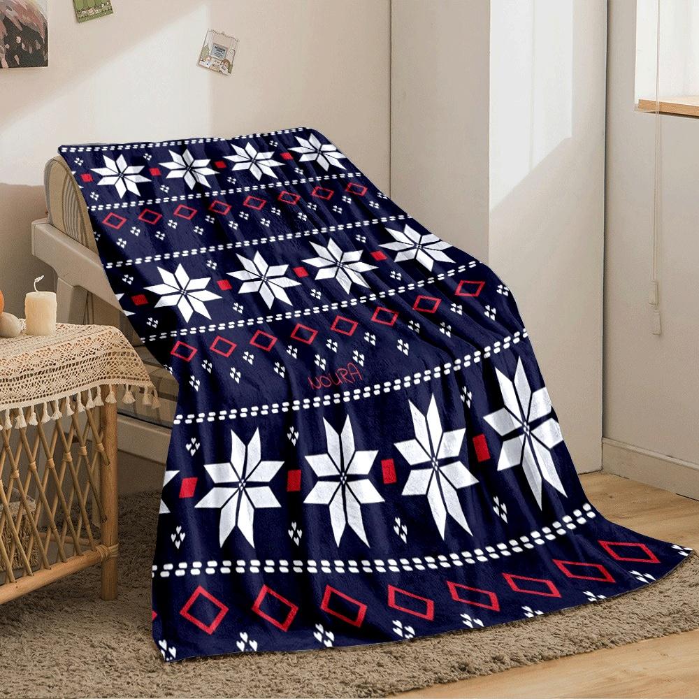 White star motifs with red diamonds and squares on a dark blue background. for all seasons blanket lunch break throw gift