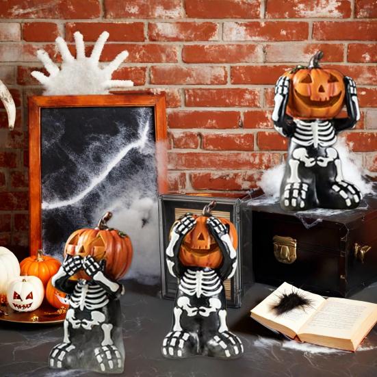 Хэллоуин Украшение Скелет Форма Тыквы Статуи Смола Готический Декор Дом Вечеринка Фестиваль Фигурка Черепа