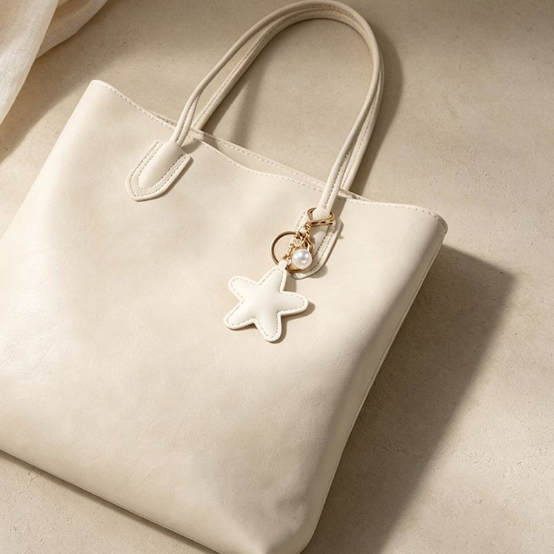 Yogodlns Faux Leather Shiny Star Pearl Bag Pendant Keychain Mobile Phone Decor Charm Accessory Car Key Ornaments Gift Handicrafts