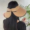 Summer Beach Sun Hat For Women Portable Folding Wide Brimmed Straw Hat Fashion Bow Shaped Hollow Top Straw Hat Girls Bucket Hats