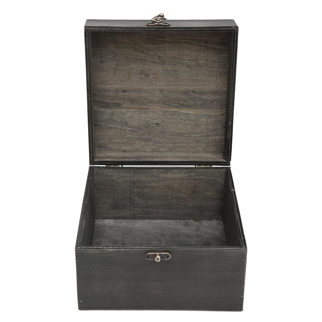Retro Wooden Storage Box Metal Hinge Decorative Treasure Storing Chest Organizer for Home Office