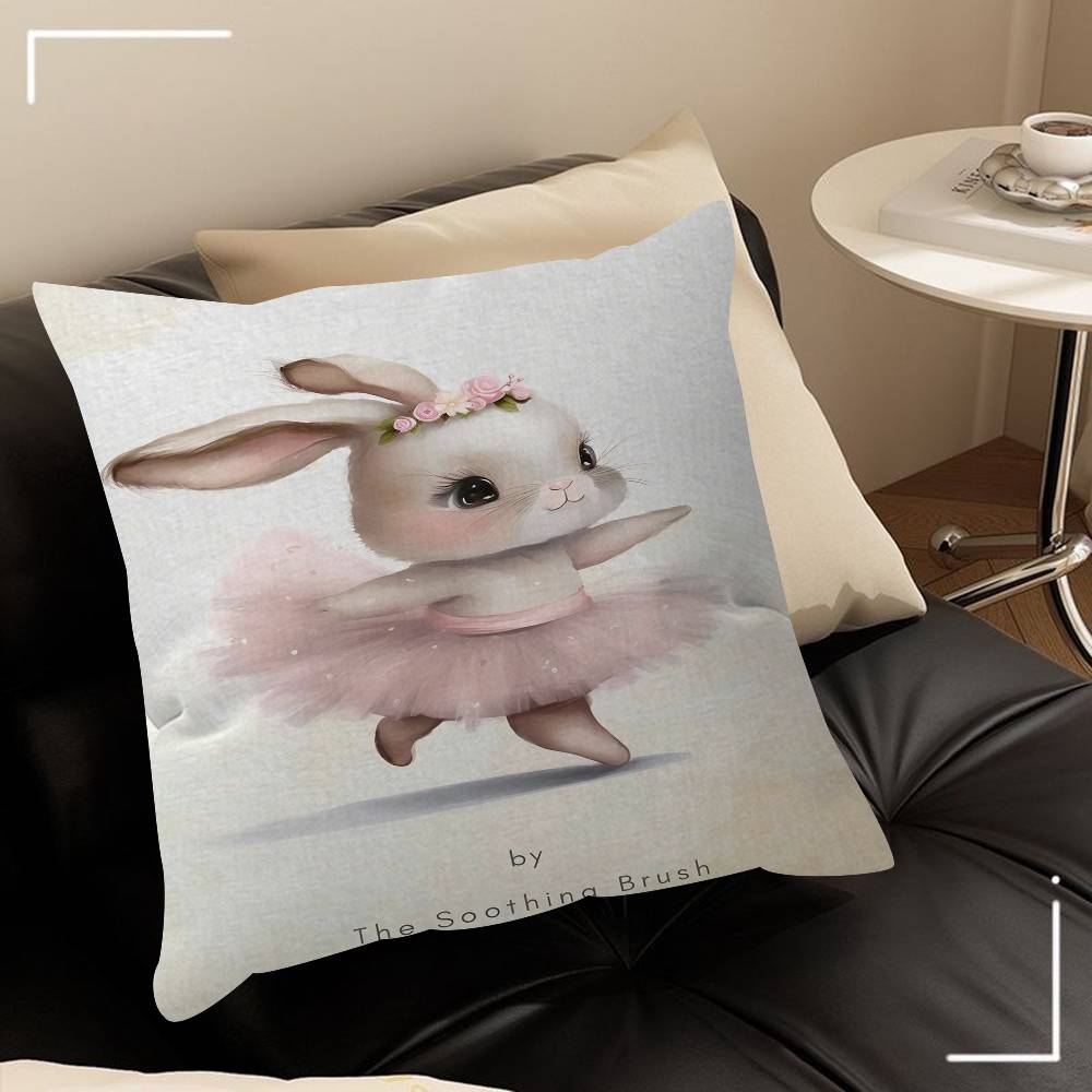 Cute Ballerina Bunny Ballet Animal Pillowcase Toon Gift Cushion Cover Bedroom Home Sofa Chair Seat Decor Pillow Case