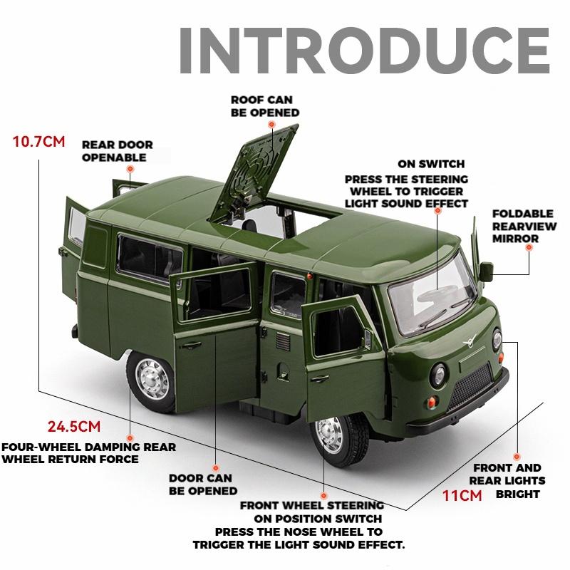 1/18 Российский УАЗ TRAVELER BUS Игрушечная Модель Внедорожники Сплав Литье под Давлением Модели Автодомов Двери Открываются Звук Свет Оттянуть Назад для Ребенка