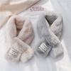 Faux Rabbit Fur Plush Neck Scarf Solid Color Neckerchief Wrap Cute Cross Scarf  Women