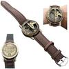 Brass Sundial Clock Leather Stripe Stamped Wrist Compass Navigation