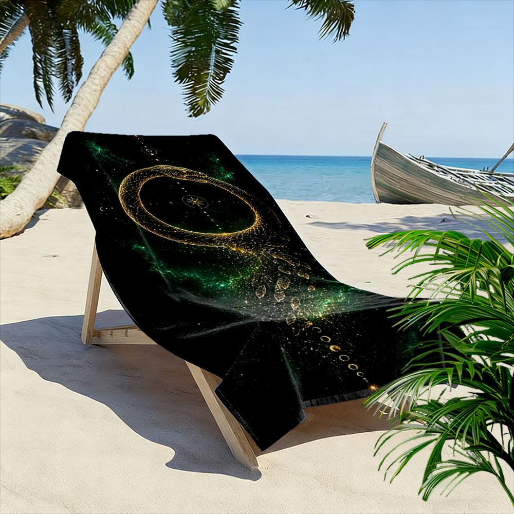 Golden celestial serpent entwined. Print beach towel, quick drying, suitable for travel, outdoor sports, jogging, the beach and swimming, gift