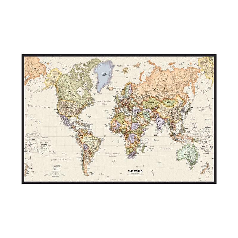 The World Political Map Retro Non-woven Canvas Painting Wall Art Poster Classroom Home Decor Children School Supplies