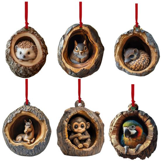 6 шт. Животное Рождественское украшение Лесное животное Подвесное украшение Милое животное 2D Плоские акриловые украшения для рождественской елки Праздничный декор для вечеринки