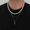 Salircon 3 Pcs/Set Punk Imitation Pearl Jesus Cross Pendant Necklace Men Hiphop Creative Fashion Street Jewelry Accessories 2026