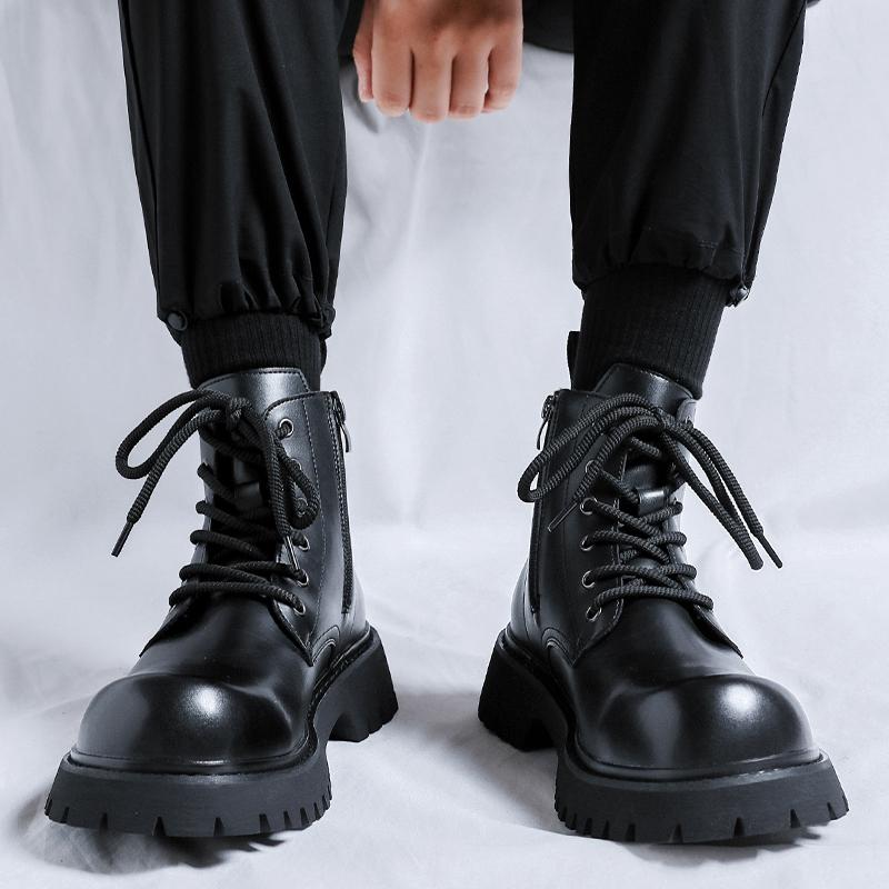 Новые осенние и зимние мужские ботинки Модный минималистичный британский стиль Уличный мотоцикл Повседневный офис Теплая обувь для молодежи