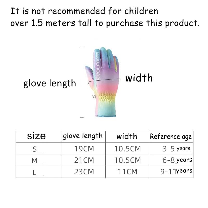 Children Ski Gloves Winter Snowboard PU Leather Waterproof Cycling Warm Unisex Snow Sports Boys Girls Kid Rainbow Cute Lovely 6