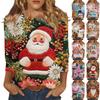 Women's Fashion  And Winter Casual Round Neck Brushed Ribbed Christmas Print Three-quarter Sleeve T-shirt Women's Clothing