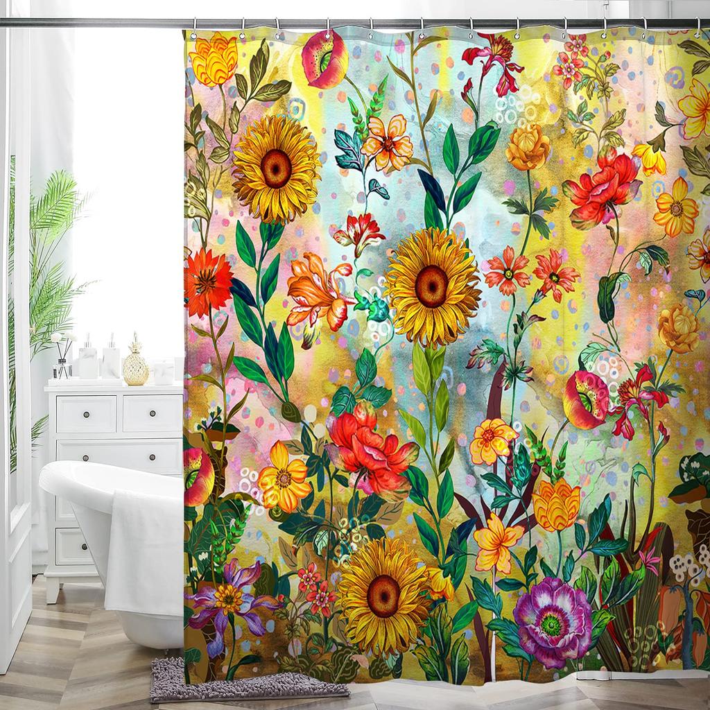 Богемная Штора для Ванной Комнаты Цветная Креативная Бохо Цветочная Подсолнухи Красивая Яркая Полиэстеровая Ткань Шторка для Душа для Ванной