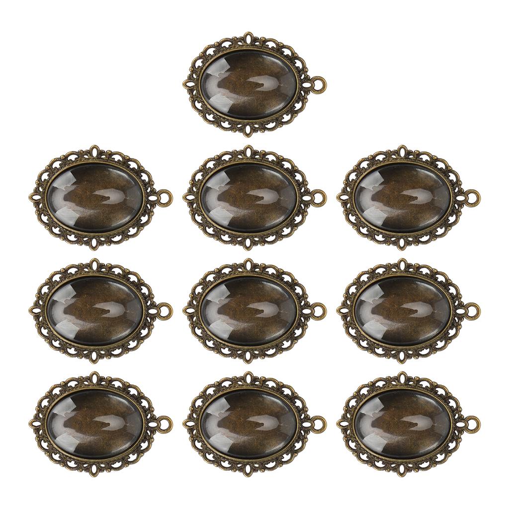 10 Sets Glass Patch Pendant Oval Trays Glass Cabochon Clear Dome Tiles DIY Jewelry Materials