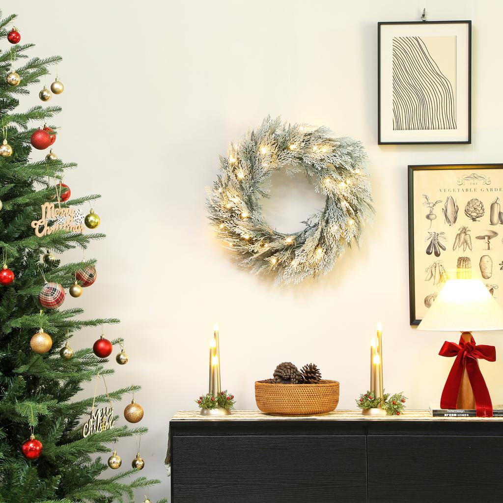 60cm 24inch Flocked Prelit Christmas Wreath