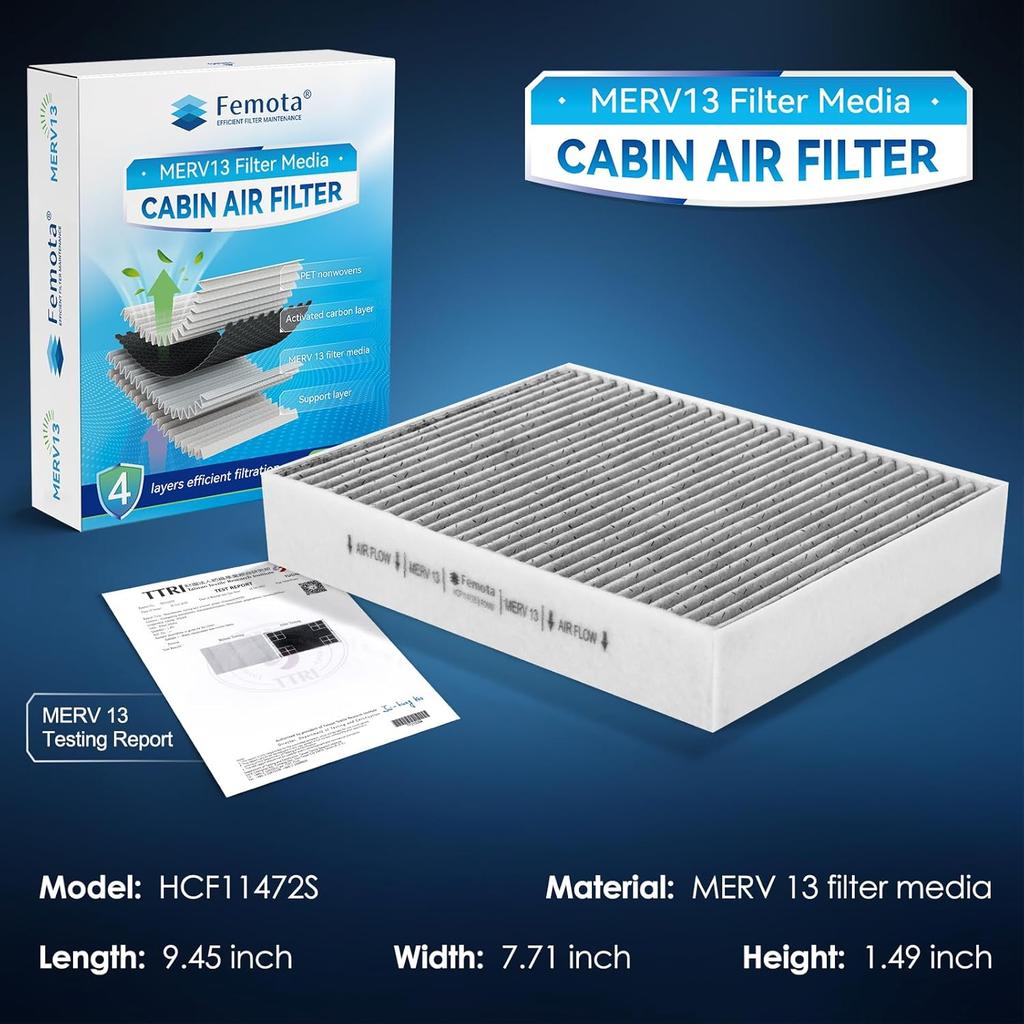 Certified MERV 13 Cabin Air Filter With Activated Carbon, CF11472 For BMW 228I, 230I, 320I, 328D, 328I, 330I, 330E, 335I, 340I, 428I, 430I, 435I,