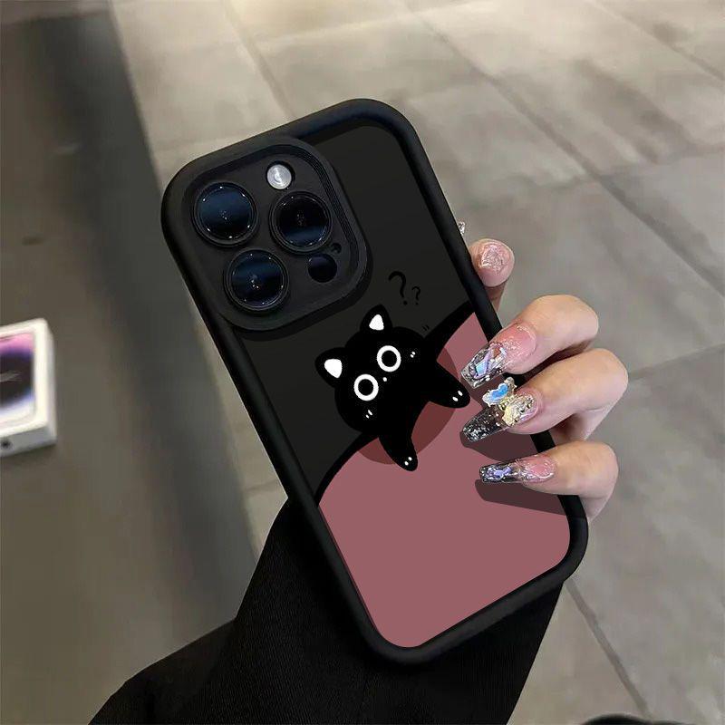 Креативный чехол для iPhone с изображением кота для моделей 15, 14, 13/12, 11 Pro, XR – мягкий, прозрачный и милый
