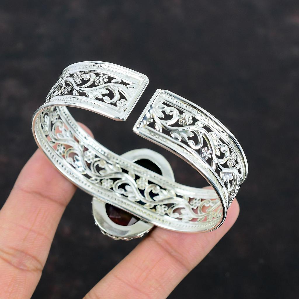 Faceted Ammolite Cuff Bracelet 925 Sterling Silver Bangle Adjustable Cuff Bracelet Gemstone Bangle Handmade Silver Jewelry Gifts For Friend