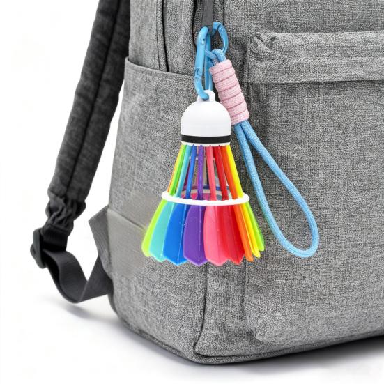 3D Printed Rainbow Badminton Ornament Hand-Assembled Badminton Keychain Backpack Hanging Decoration Bag Purse Charm Badminton Enthusiasts Gift
