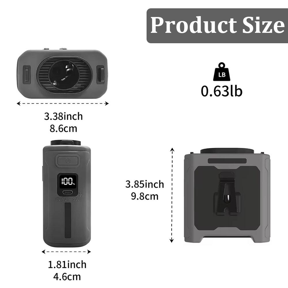 Поясной вентилятор 10000 мАч с функцией Power Bank, 5 скоростей, портативный, Hands-Free, перезаряжаемый, дисплей уровня заряда батареи, USB-зарядка